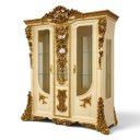 Ver imagem 4 de Cristaleira Clássica Luxuosa Bege e Dourada com 2 Portas de Vidro a: 232cm L: 194cm P: 65cm