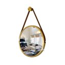 Ver imagem 3 de Kit 2 Espelhos Redondo Decorativo Suspenso Alça 60cm + Suporte Dourado Alça Caramelo