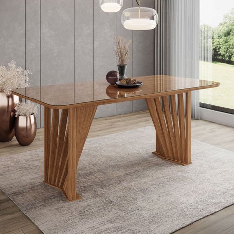 Mesa de Madeira Adriana 200 Cm com Vidro Nature - Henn