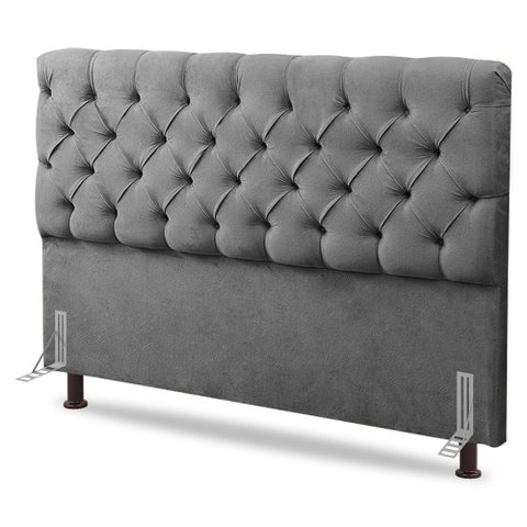 Cabeceira Cama Box Casal King Size Lylla 195cm Capitonê com Frame Linho Cinza - Desk Design