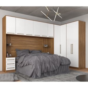 Guarda Roupa Dormitório Modulado Irlanda Casal/queen Canto - Amêndola Touch e Branco - Roupeiro Demo