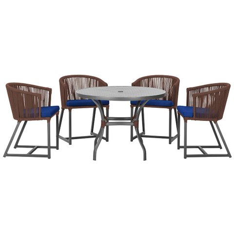 Mesa com 4 Cadeiras de Jantar Roma 100cm e Noronha em Aluminío Preto Corda Nautica Estofado 10 Trama