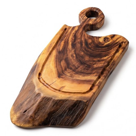 Tábua de Corte Orgânica Madeira Maciça Premium com Alça:64x33x6cm