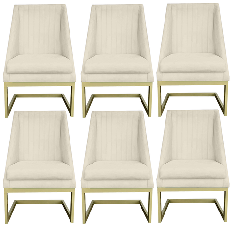Kit 06 Cadeiras Para Sala De Jantar Ana Base de ferro Suede Bege - D'Classe Decor