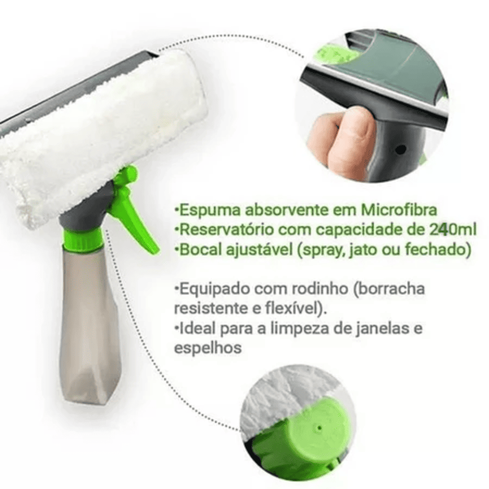 Rodo Borrifador Limpa e Seca Vidros Spray 3 em 1 Multiuso - 4