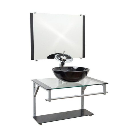 Gabinete de Vidro 60cm para Banheiro Cuba Redonda Preto - Dahora