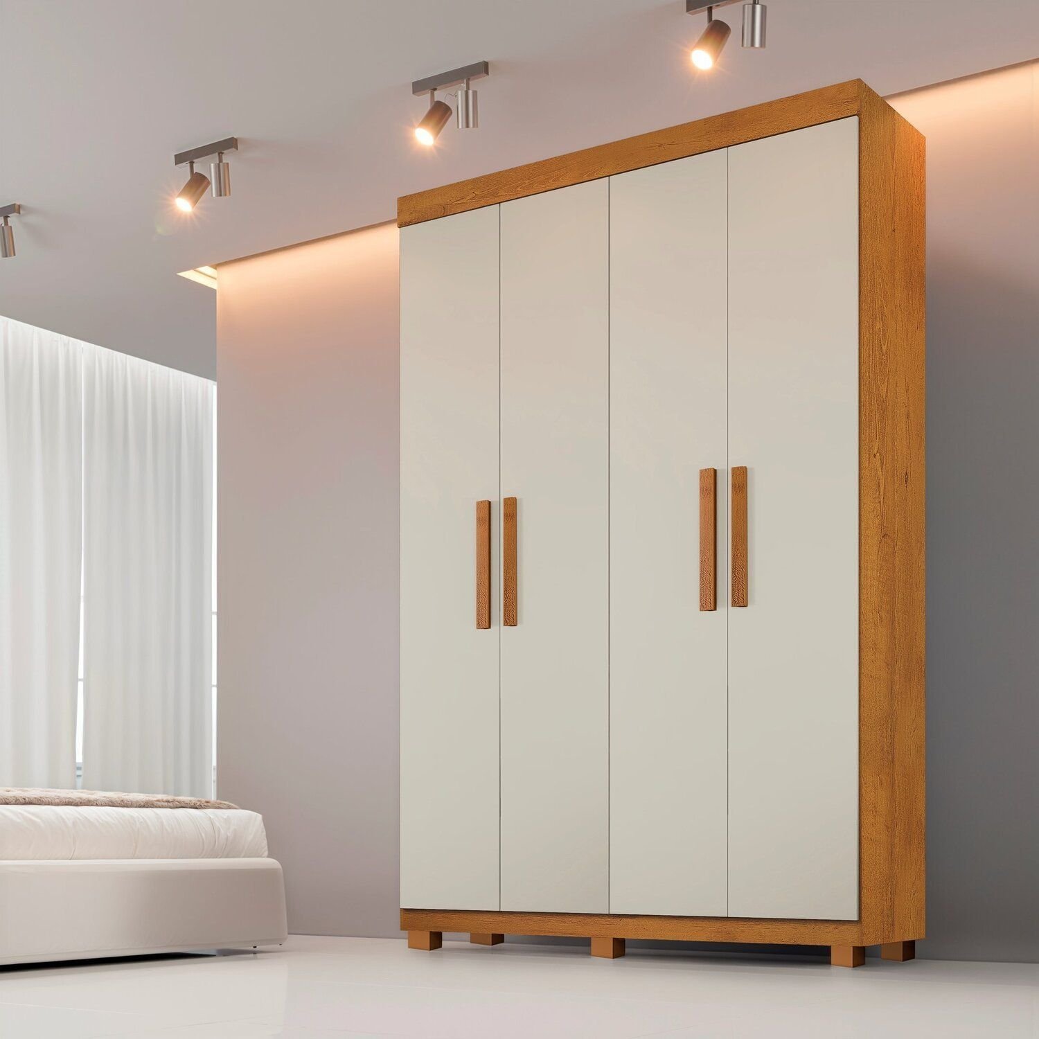 Guarda-roupa 4 Portas 3 Gavetas com Espelho MDF Parma Yescasa