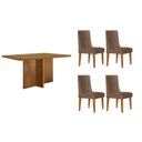 Ver imagem 1 de Conjunto: Mesa Sala Jantar Berlim Curvo 120cm + 4 Cadeiras Dakota Naturale - Corano Capuccino -