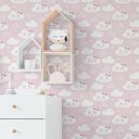 Ver imagem 3 de Papel de Parede Bebê Nuvem Rosa Laço Fofo Infantil Rolo Adesivo Lavável Vinilico 1m x 50cm