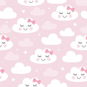 Papel de Parede Bebê Nuvem Rosa Laço Fofo Infantil Rolo Adesivo Lavável Vinilico 1m x 50cm