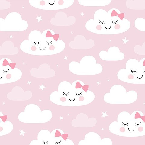 Papel de Parede Bebê Nuvem Rosa Laço Fofo Infantil Rolo Adesivo Lavável Vinilico 1m x 50cm