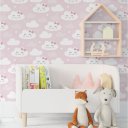 Ver imagem 2 de Papel de Parede Bebê Nuvem Rosa Laço Fofo Infantil Rolo Adesivo Lavável Vinilico 1m x 50cm
