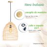 2 Pendente em Fibra Natural Rattan Rustico Palha Cesto Fib02 - 5