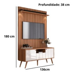 Rack com Painel Pés Palito Amadeirado para Tv de até 55 Polegadas River 1,36 Lukaliam:jequitiba Ripa - 5