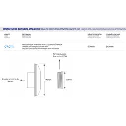 Dispositivo de Aspiração para Piscina Alvenaria Rosca Inox 316 Brustec 50mm - 6