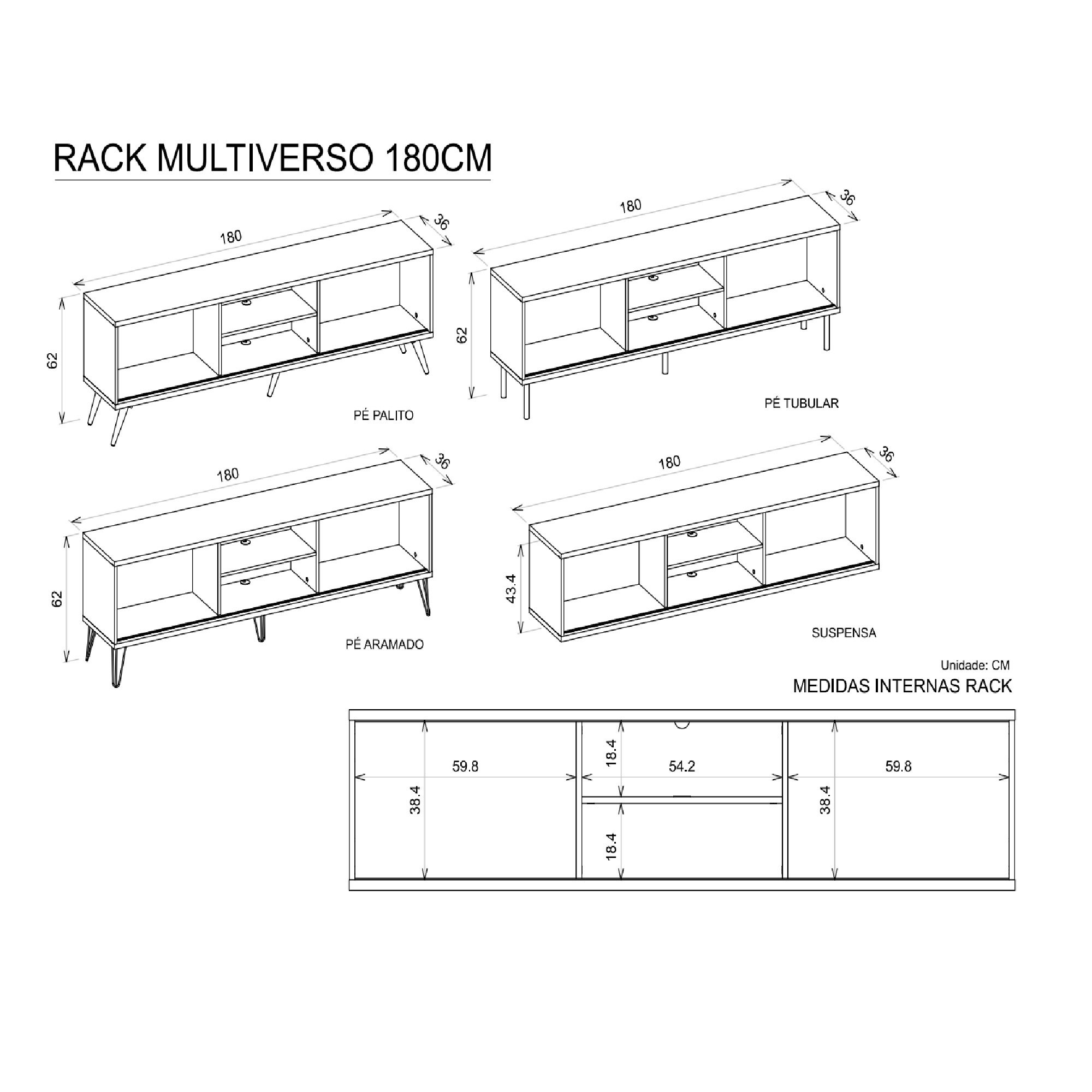 Rack para TV até 72 Polegadas Industrial 180cm em BP Porta Pier Multiverso CabeCasa MadeiraMadeira - 8