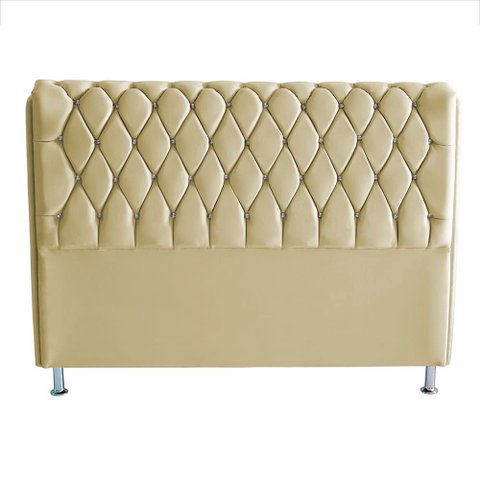 Cabeceira de Cama Box Londres Casal 140 Cm Suede Botão de Strass Bege Eli Móveis e Decoração