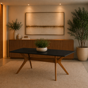 Ver imagem 2 de Mesa 180x90cm para Sala Jantar Julia Pés Madeira Tampo Vidro:preto/castanho