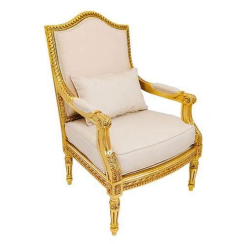 Poltrona Classico Entalhes Rico de Detalhes Primeira Linha Folha de Ouro Tecido Claro