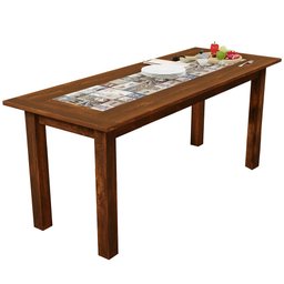 Mesa De Jantar Com Cerâmica Rústica 02 Bancos De Madeira Maciça Pinus 160cm W02 Imbuia - Lyam Decor  - 3