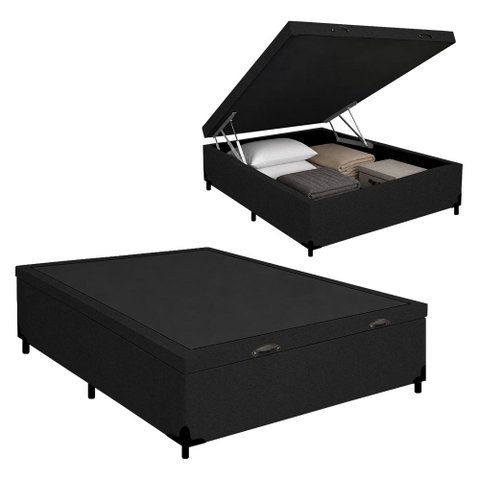 Base Box Baú Casal Suede Alali 138x188x40cm:Preto