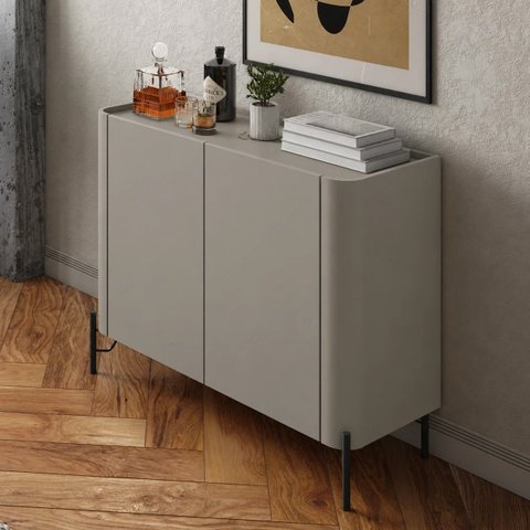 Buffet Bend 99 cm Porta Lisa Incolar Grigio com Pé Preto
