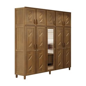 Guarda-roupa Grécia Casal Imbuia com Espelho 10 Portas 3 Gavetas e Maleiro Madeira Maciça de Pinus -