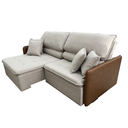 Ver imagem 2 de Sofá Retrátil e Reclinável Ocean 2.56m 5 Lugares Linho Bege Braços em Corino Marrom