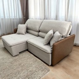Sofá Retrátil e Reclinável Ocean 2.56m 5 Lugares Linho Bege Braços em Corino Marrom - 1