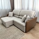 Ver imagem 1 de Sofá Retrátil e Reclinável Ocean 2.56m 5 Lugares Linho Bege Braços em Corino Marrom