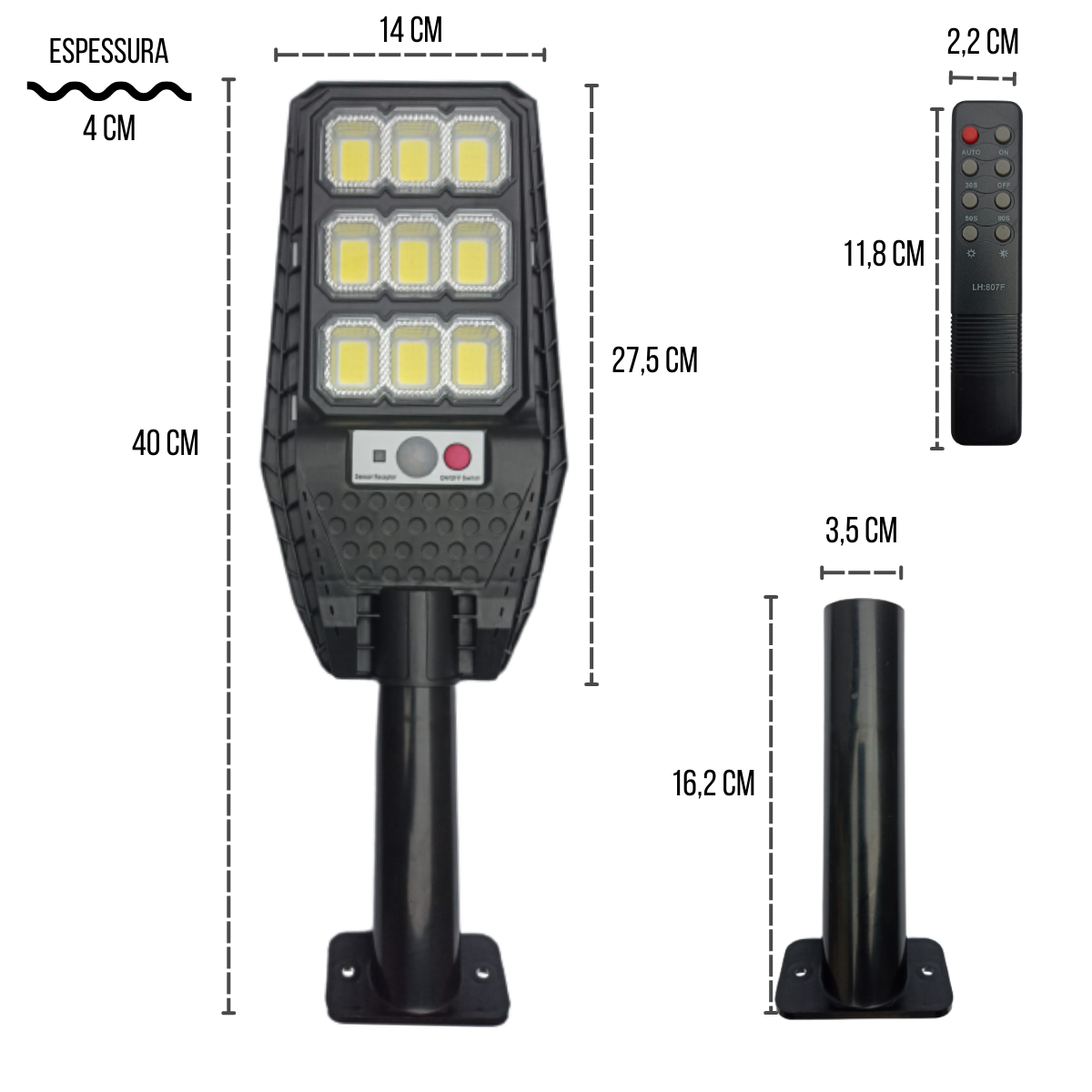 Luminária Led Cob Lâmpada Refletor Solar Externa 100W IP65 Para Poste Parede Fachada Com Sensor - 2