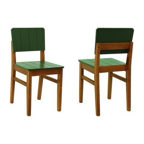 Kit 2 Cadeiras Linhas Madeira Maciça MDF Laqueado Verde Musgo e Amêndoa Decorise