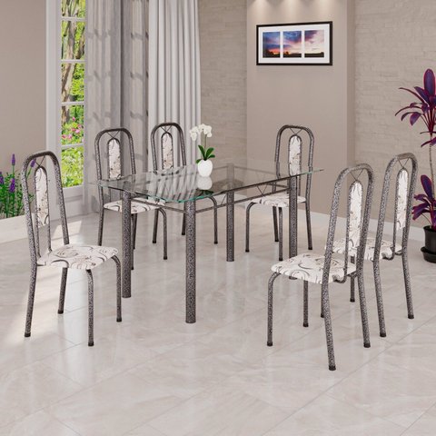 Conjunto Sala de Jantar com 6 Cadeiras Lívia Prata/Arabesco