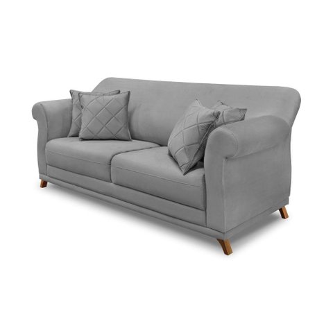 Sofá 2 Lugares Pé de Madeira Julieta 180 Cm Veludo S04 - D'Rossi Cor Cinza