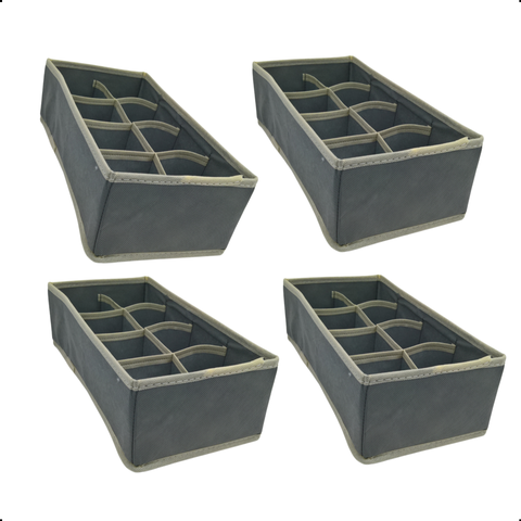 Organizador para Gaveta Guarda Roupa 8 Divisões Cinza Kit 4