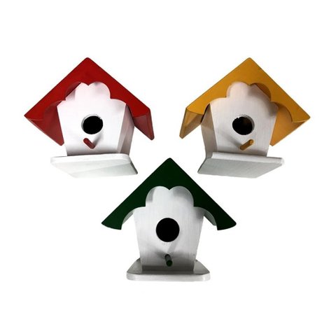 Casinha Telhado Madeira (3un) Vermelho/Amarelo/Verde