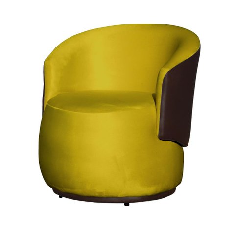 Poltrona Organica Recepção para Sala Aisha Corano Marrom e Veludo Mostarda - Incasa Decor