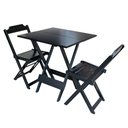 Ver imagem 2 de Kit 10 Conjuntos de Mesa Dobrável com 2 Cadeiras de Madeira 70x70 - Preto