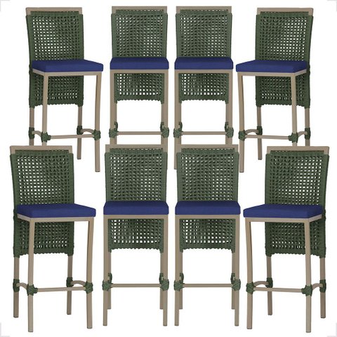 8 Banqueta em Alumínio Roma Fendi Corda Náutica Tecido 10