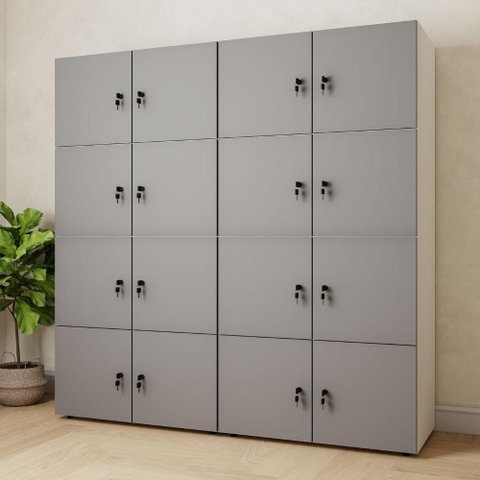 Armário Organizador Locker 16 Portas c/ Chave F5 Office Cor:Cinza Sagrado com Branco