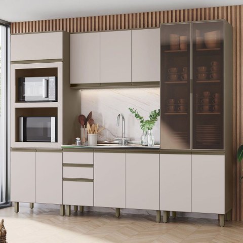 Cozinha Completa Connect 13 Portas 2 Gavetas 100% MDF com Vidro Duna/Cristal - Henn