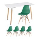 Ver imagem 1 de Kit - Mesa Retangular Eames 60 X 120 Cm + 4 Cadeiras Dsw Mesa Branco com Cadeiras Verde Escuro
