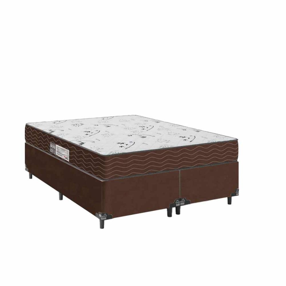 Cama Box Queen Bipartido + Colchão D33 One Face - Suede Marrom