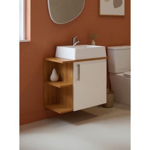 Gabinete para Banheiro com Cuba 50cm Mdf Freijo com Branco Moscou - On Móveis