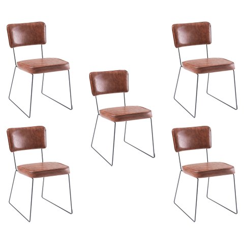 Kit 5 Cadeiras de Jantar Decorativa Base Aço Preto Luigi PU Caramelo - Gran Belo
