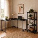 Ver imagem 2 de Kit Mesa L sem Prateleira + Estante 4 Prateleiras