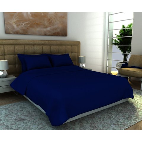 Cobre Leito King 3 Peças Malha Lisa 100% Algodão Azul Royal