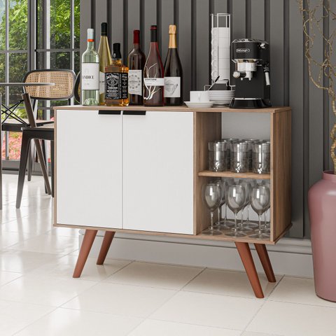 Balcão Multiuso Buffet Mila Moderno Maderatto Móveis:Branco/Freijó