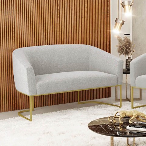 Sofá 2 Lugares Namoradeira Industrial Dourado Stella Bouclê D03 - D'Rossi Cinza