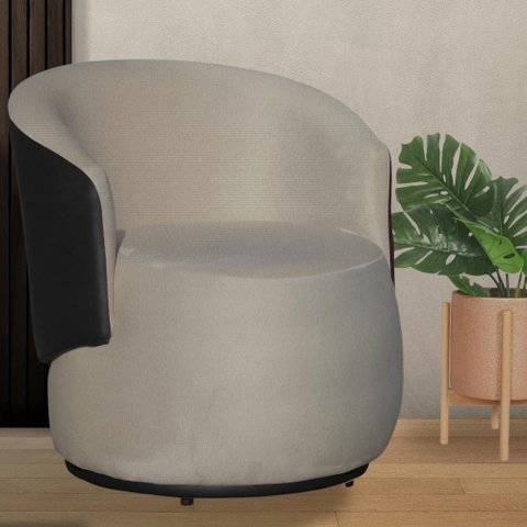 Poltrona Organica Beatriz Suede Bege C/ Composê Corano Preto - Lm Decor